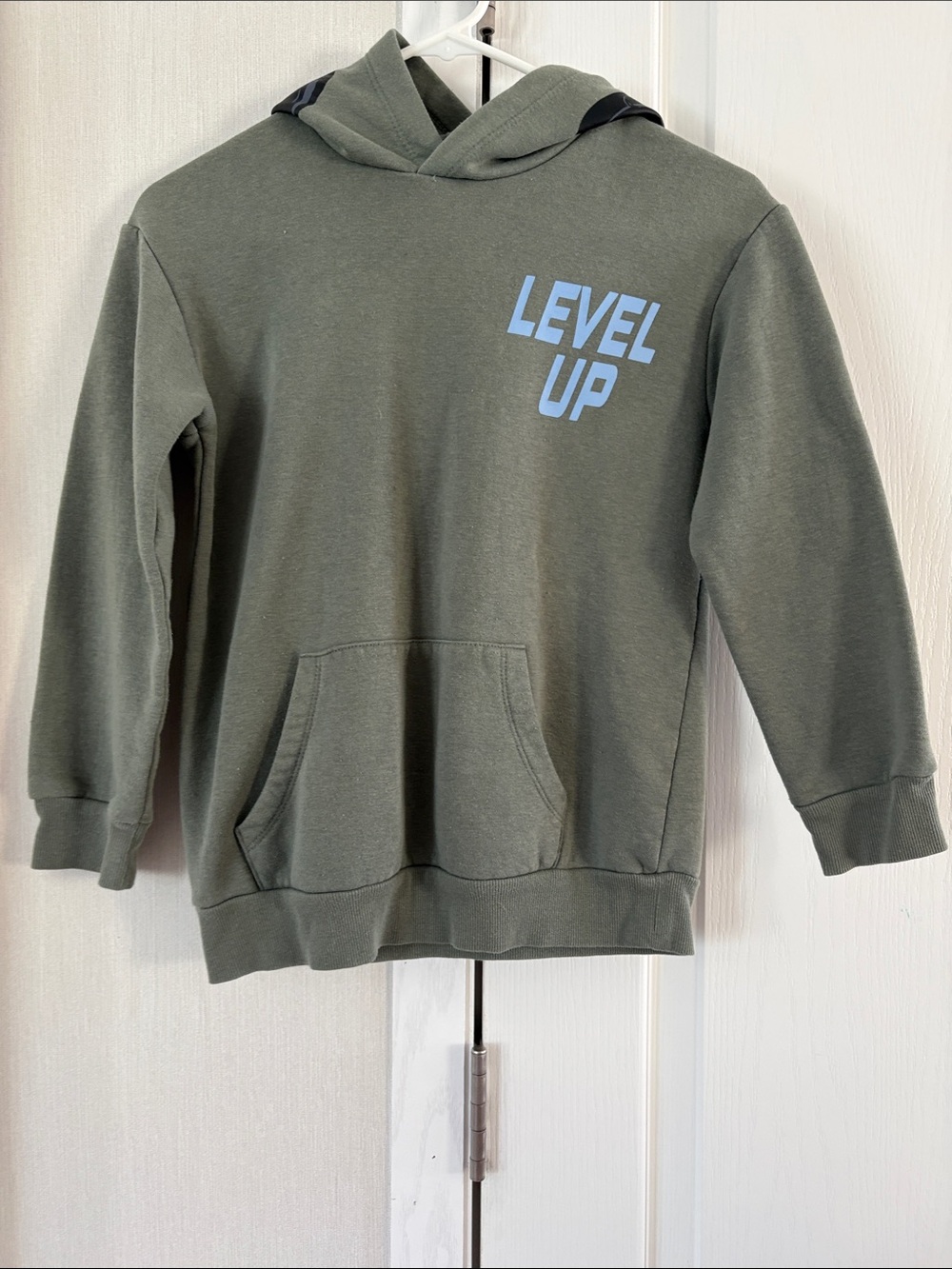 art class Olive Green "Level Up" Hoodie with Light Blue Graphic